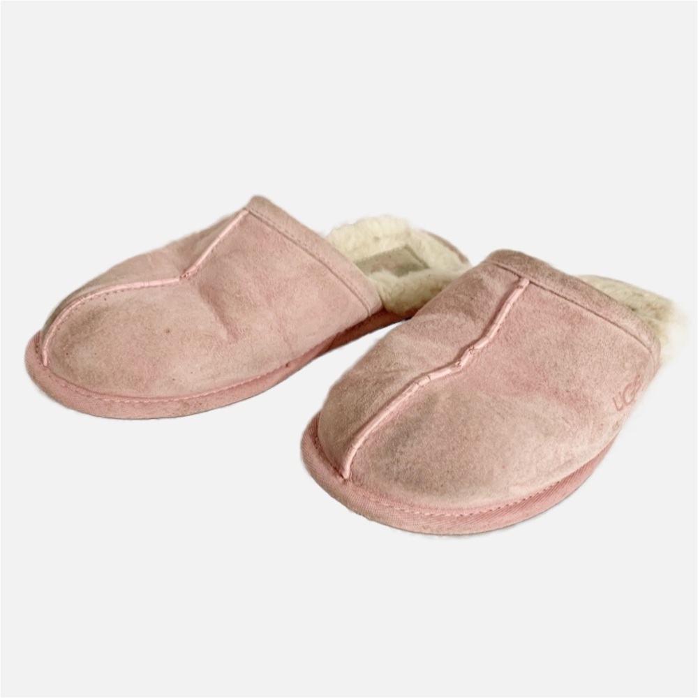 W Ugg Pure Suede Leather Upper 100% Sheep Wool Lined Pearle Blush Slippers 1011